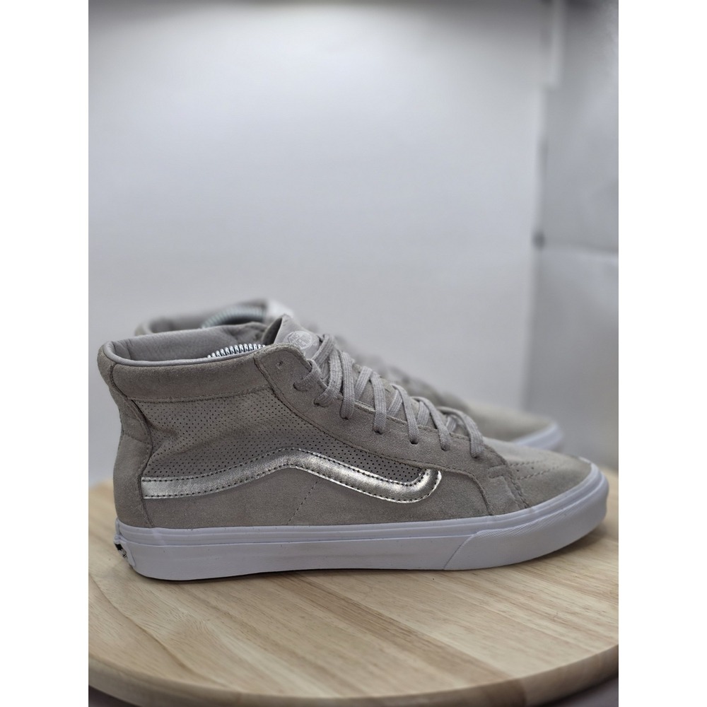 Womens Size 9 - VANS Sk8 Hi Top Beige/Silver/White Suede Skate Shoes - Picture 3 of 7